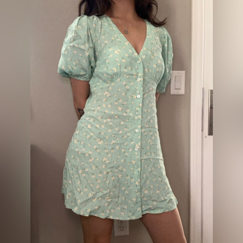 Elodie Mint Green Floral Mini Dress